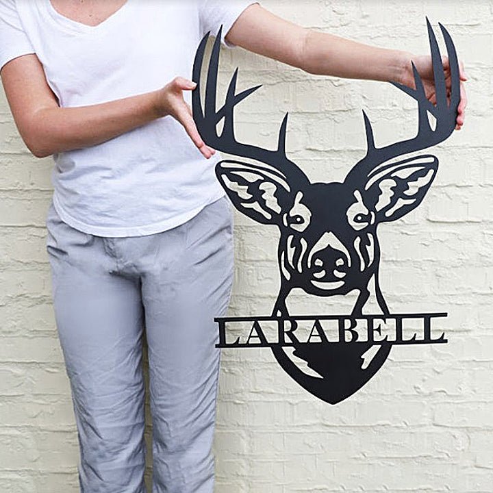 Deer Head Metal Sign Decor Personalized Monogram
