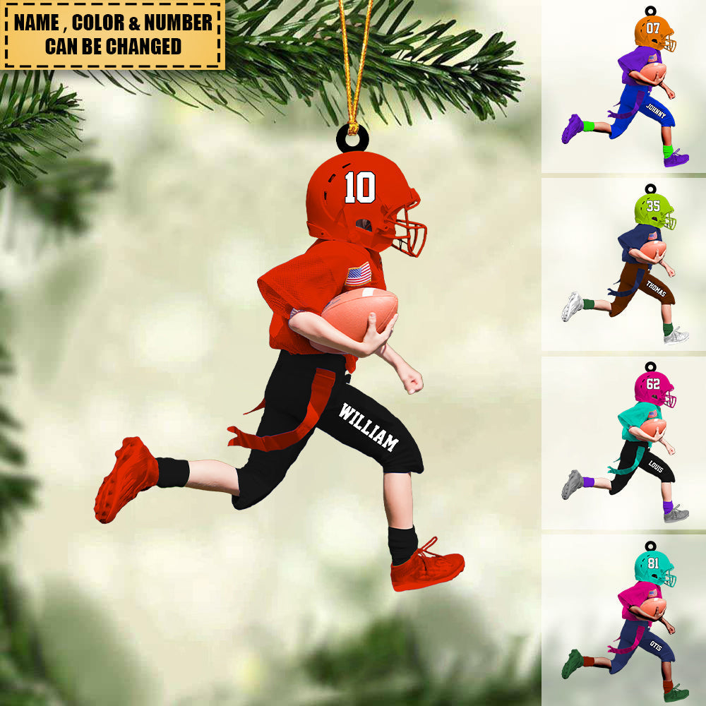 Personalized American Football Kid/Girl/Boy Running Acrylic Car / Christmas Ornament - Gift For American Football Lovers