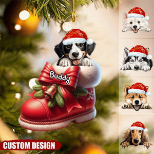 Cute Dog In Christmas Boot Personalized Acrylic Ornament