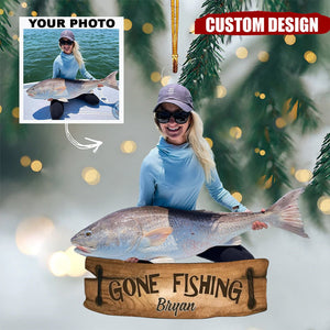 Gone Fishing - Personalized Custom Photo Mica Ornament - Christmas Gift For Fishing Lovers, Fishers, Family