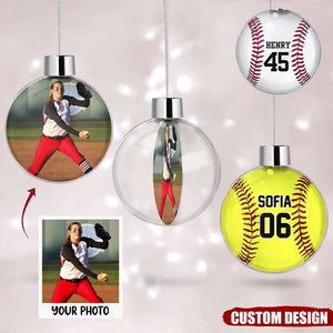 Personalized Softball / Baseball Player Photo Ball Bauble Christmas Ornament