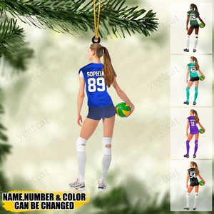Personalized Girl/Female/Woman Volleyball Players Holding Ball Acrylic Ornament - Gift For Volleyball Players