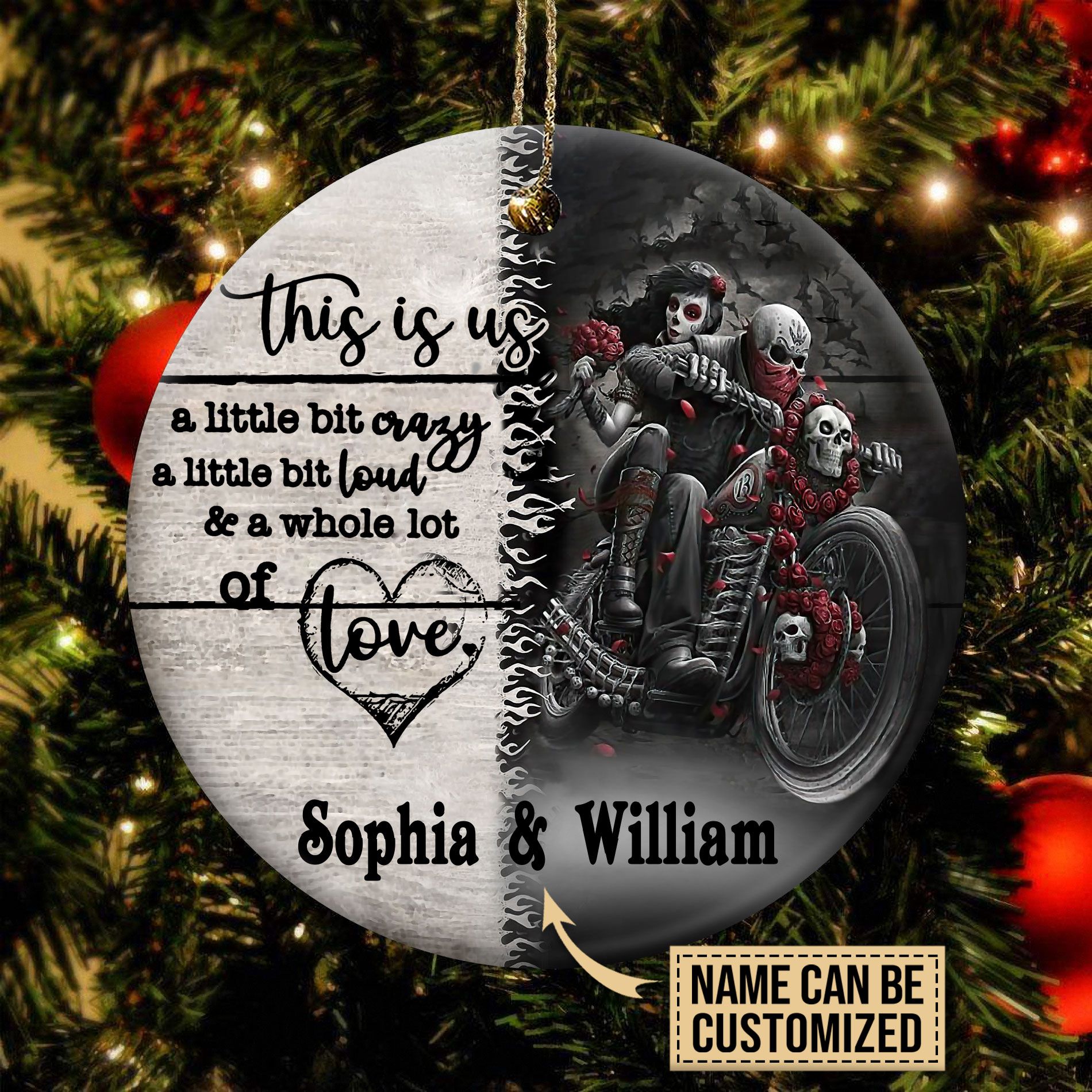 Personalized Skull Couple Christmas Ceramic Ornament
