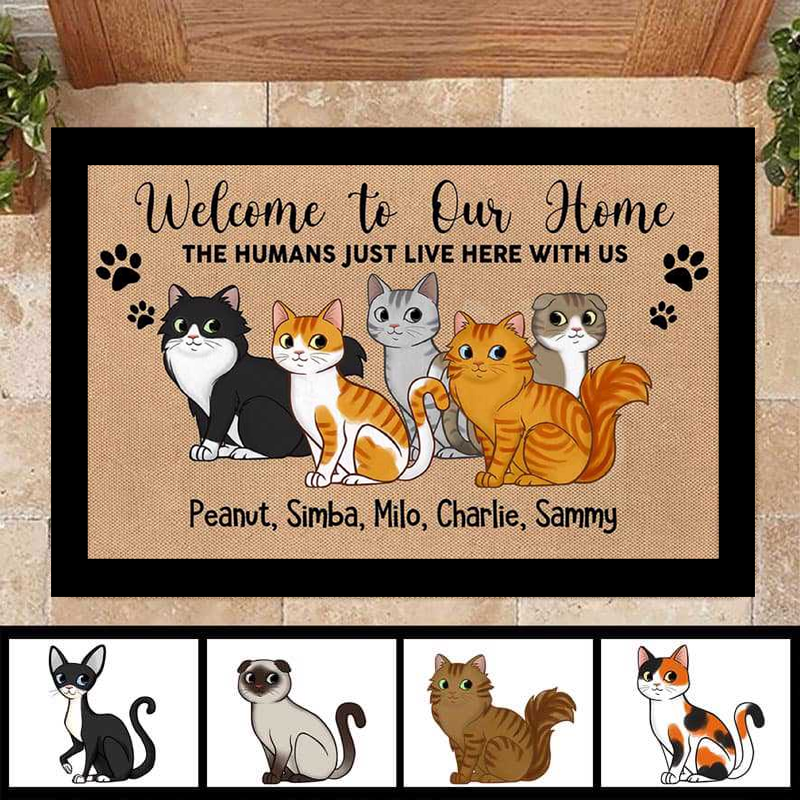 Welcome Home Cute Sitting Cats Personalized Doormat