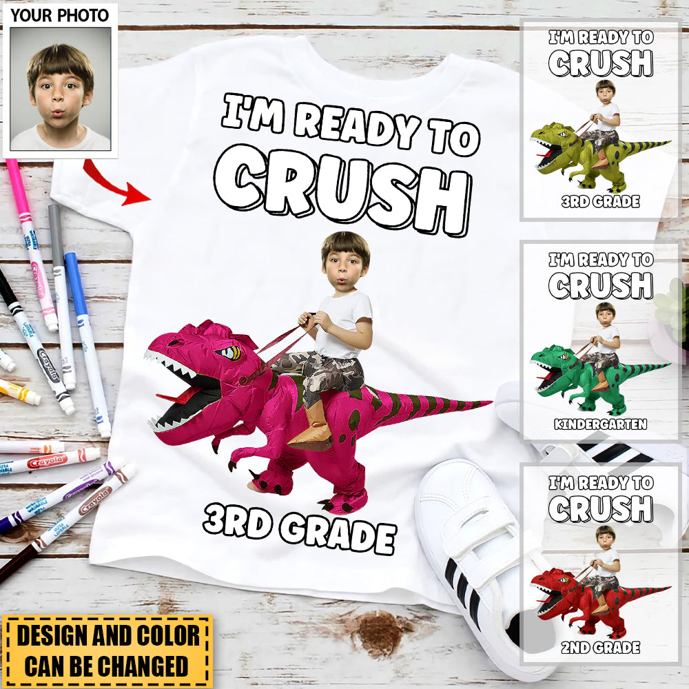 Personalized Cute Kid Rides The Dinosaurus T-shirt-Gift For Kids