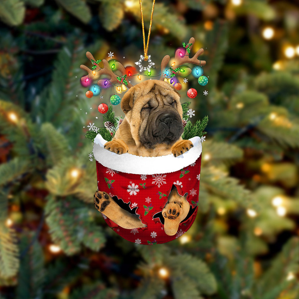 Dog In Snow Pocket Christmas Ornament