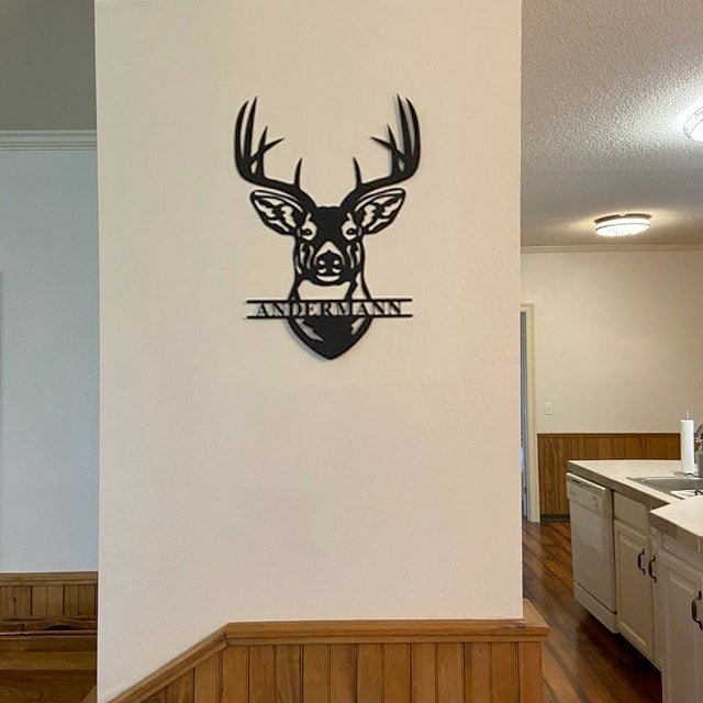 Deer Head Metal Sign Decor Personalized Monogram