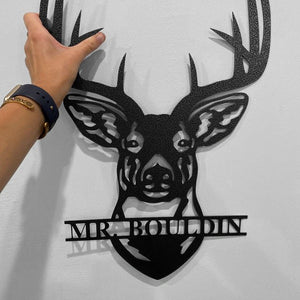 Deer Head Metal Sign Decor Personalized Monogram