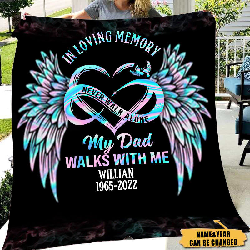 Never Walk Alone My Love Walks With Me Personalized Fleece Blanket