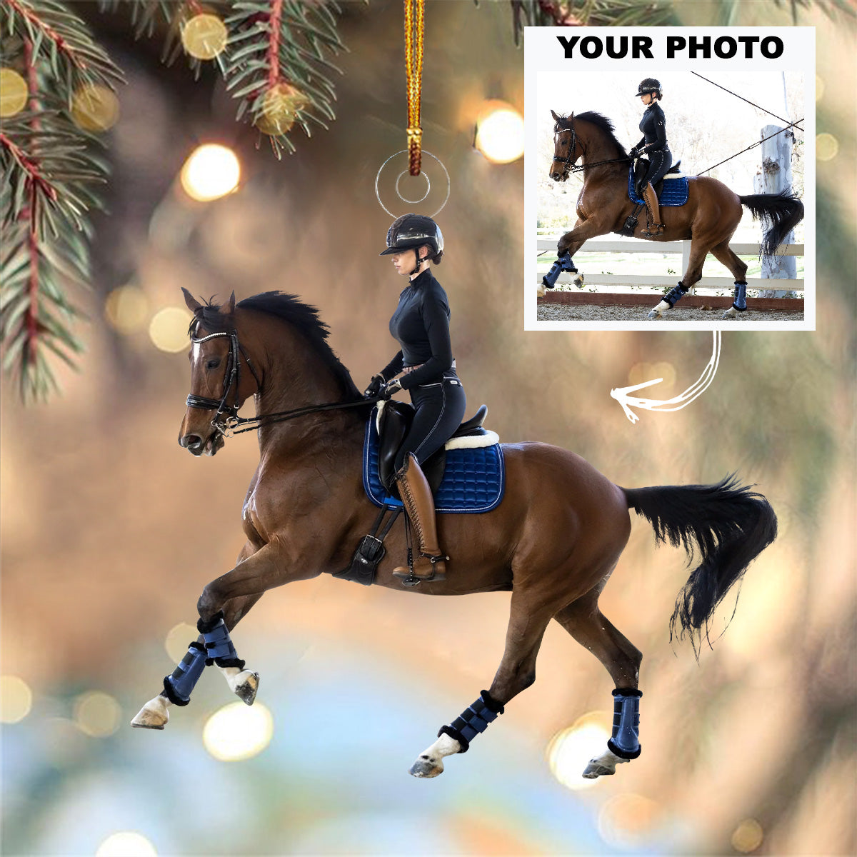 Personalized Horse Riding Upload Photo Christmas OrnamentGift For Hor