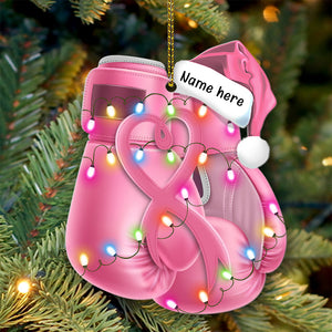 Pink Boxing Gloves - Personalized Christmas Ornament - Christmas Gifts For Breast Cancer Fighters