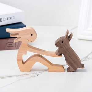 The Love Between You And Your Fur-Friend - Gift For Pet Lovers - Wooden Pet Carvings, Wood Sculpture Table Ornaments, Carved Wood Decor