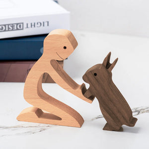 The Love Between You And Your Fur-Friend - Gift For Pet Lovers - Wooden Pet Carvings, Wood Sculpture Table Ornaments, Carved Wood Decor