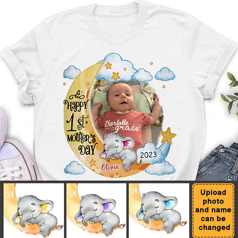 Personalized First Mother's Day Elephant Photo Unisex T-shirt