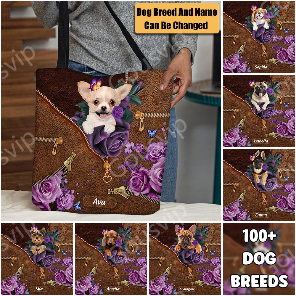 COOL DOG WITH ROSE PERSONALIZED ALL OVER TOTE BAG - GIFT FOR DOG LOVERS