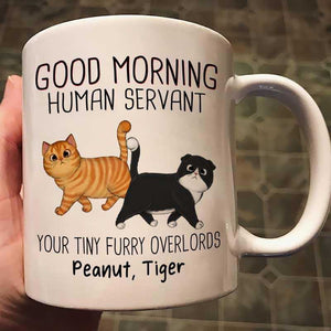 Walking Fluffy Cats Good Morning Cat Human Servant Personalized Mug