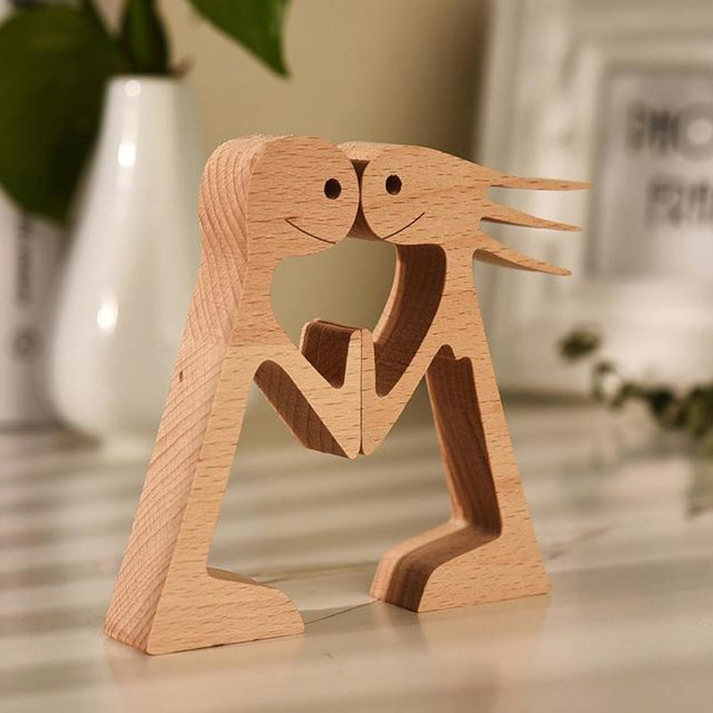 The Love Between You And Your Fur-Friend - Gift For Pet Lovers - Wooden Pet Carvings, Wood Sculpture Table Ornaments, Carved Wood Decor