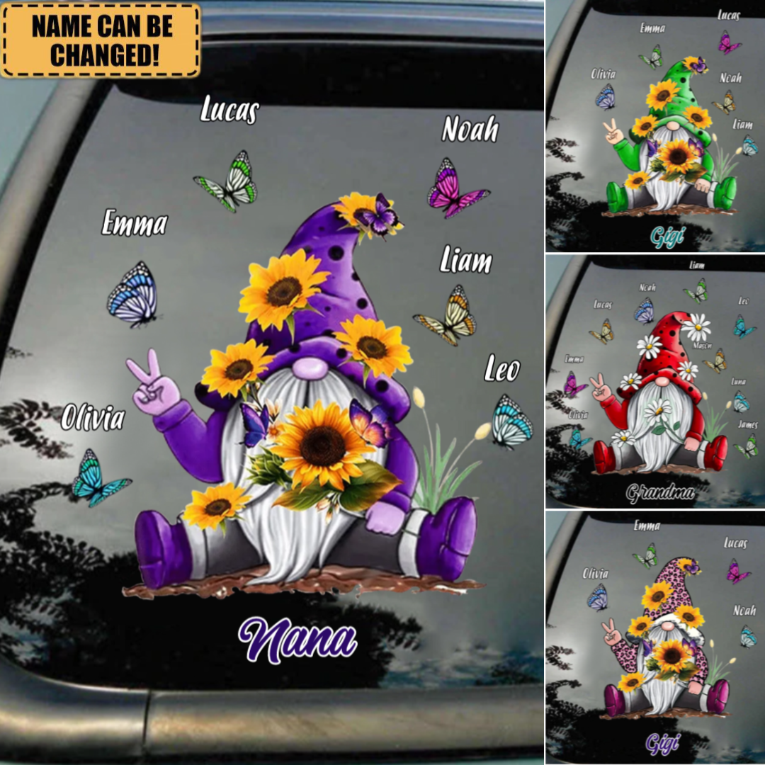 Sunflower Butterflies Grandma With Grankids Personalized Car Sticker