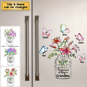 Happiness Is Being A Grandma Mom Vase of Flower Personalized Decal/Sticker