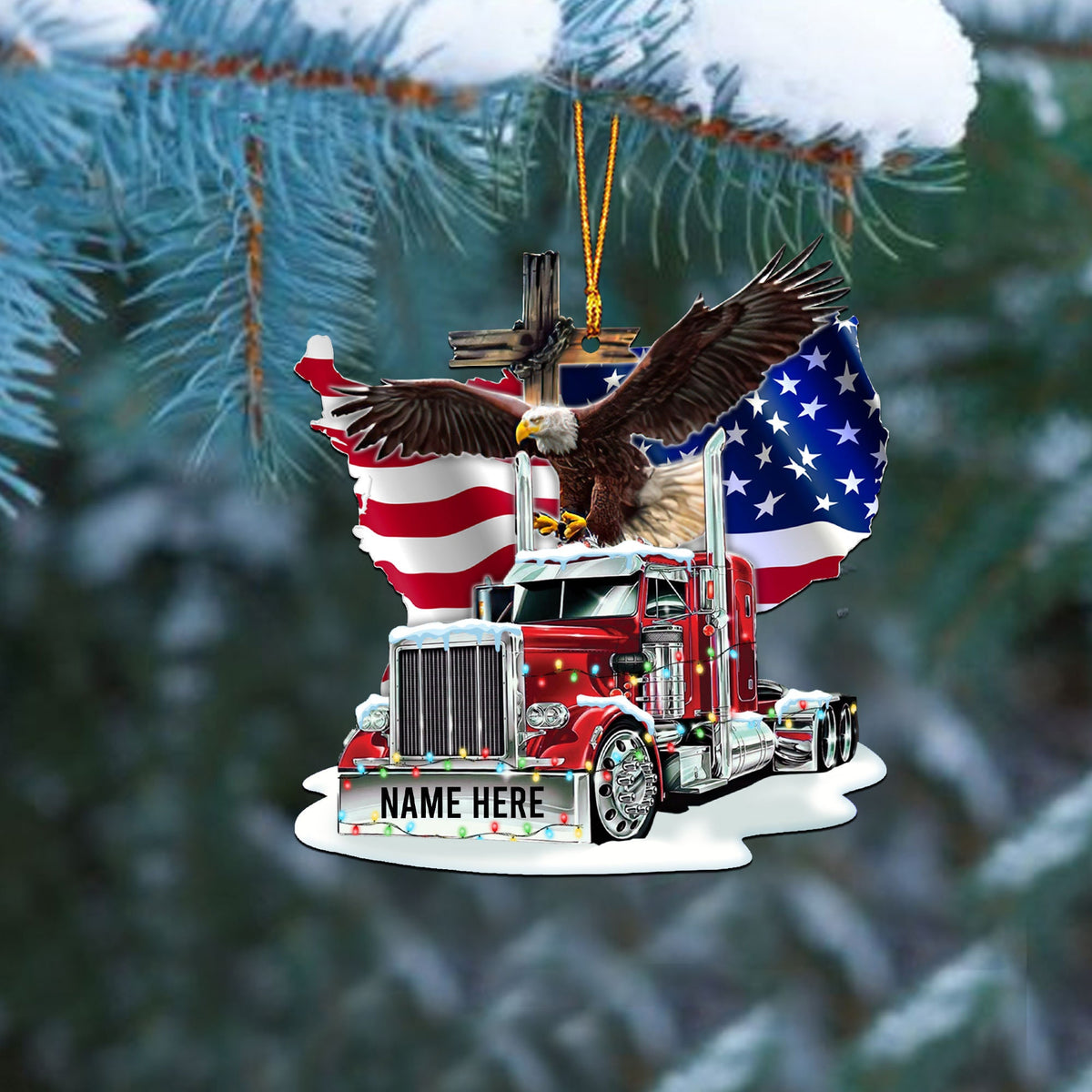 Personalized Truck American Flag Eagle Ornament