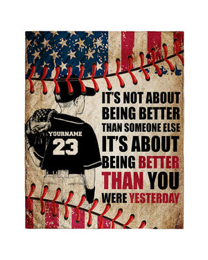 Personalized It's being better than you were yesterday Quilt, Fleece Blanket-Gift For Baseball Lovers